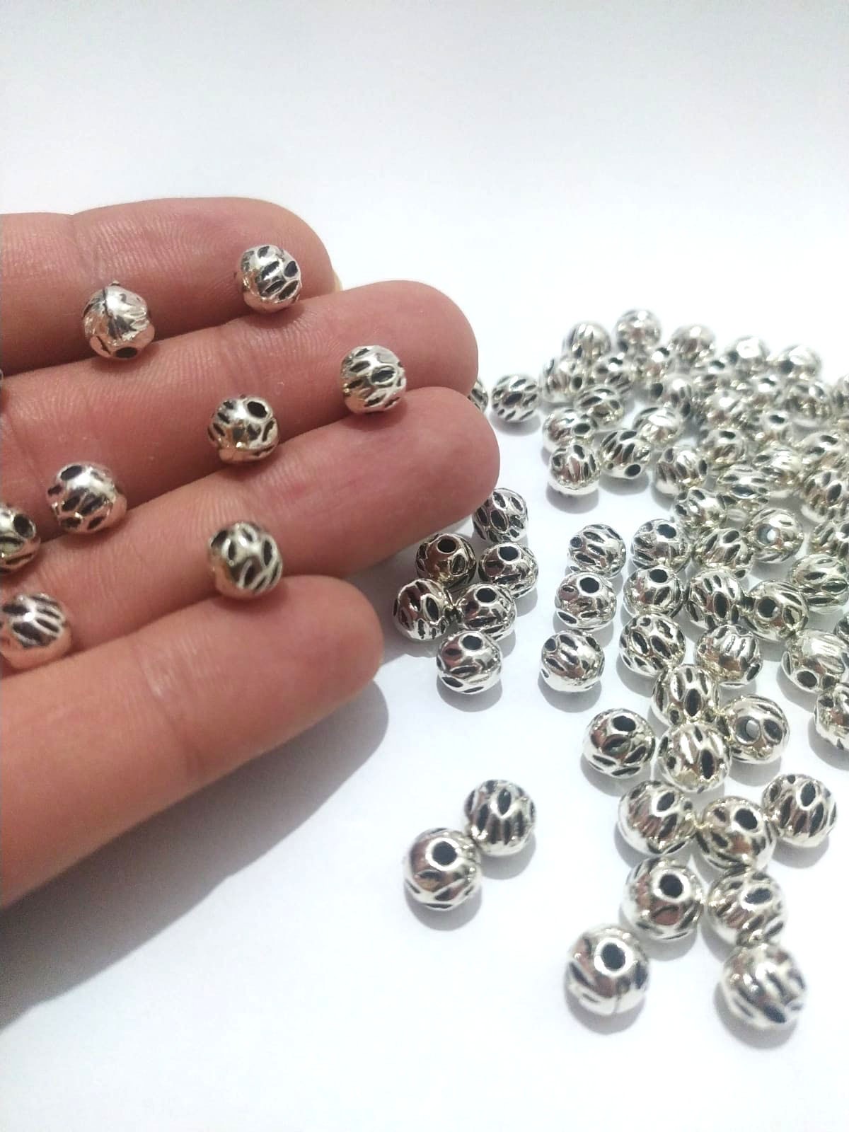 Takı Tespih Yapımı için 5 adet Silver Yarık Desenli Otantik Aparat Boncuk Kolye Bileklik Halhal